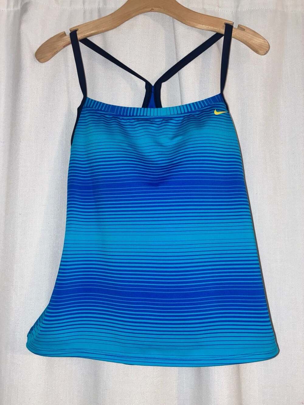 Nike Women's Striped Tankini Swim Top Blue Size L